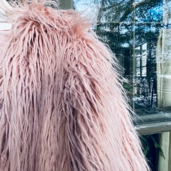 Pink/Misty Rose Faux Fur Women's Shaggy Coat - Perfect Statement Garment - Picture 6 of 8